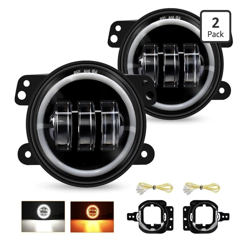 LED Fog Light Pair 4in Jeep Wrangler JL Gladiator JT 18-21 Black B09T9CQMKG